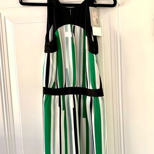 New W /Tags Caroline Silk Day Dress Cut Aaway Size 6 Green/Black/White
